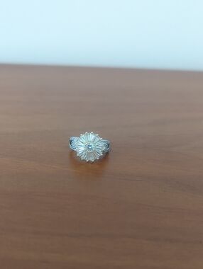 Silver Floral Halo Ring with Clear Stones - Women Jewelry